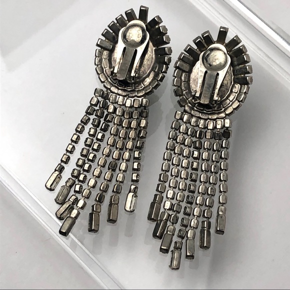 VTG GREEN CABOCHON RHINESTONE DROP EARRINGS - Picture 12 of 12